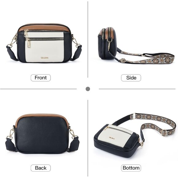 Telena Women Black and Brown Leather Shoulder Handbags With Adjustable Strap - Picture 7 of 7